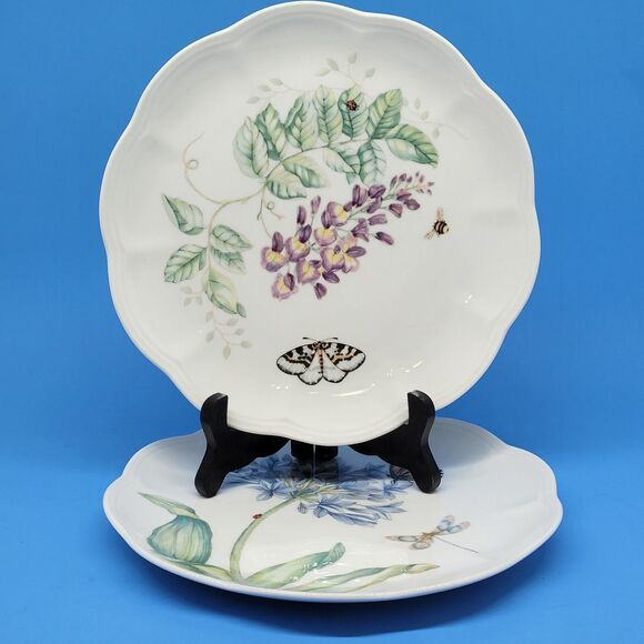 Lenox Butterfly Meadow Luncheon  Plates Scalloped Rim 9" First Quality  Set of 2 - Picture 1 of 12